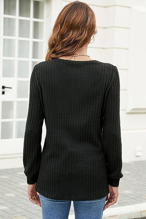 Nonnadress Long Sleeve V-Neck Casual Ribbed Top