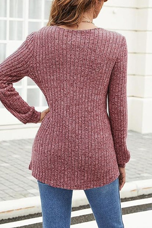 Nonnadress Long Sleeve V-Neck Casual Ribbed Top