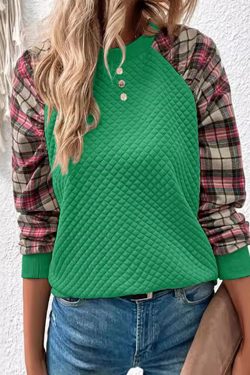 Nonnadress Fashion Diamond Pattern Patchwork Casual Sweatshirt