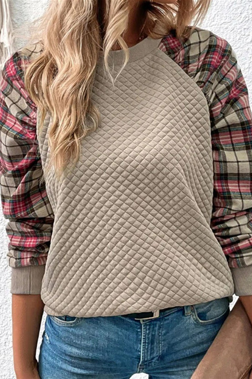 Nonnadress Fashion Diamond Pattern Patchwork Casual Sweatshirt