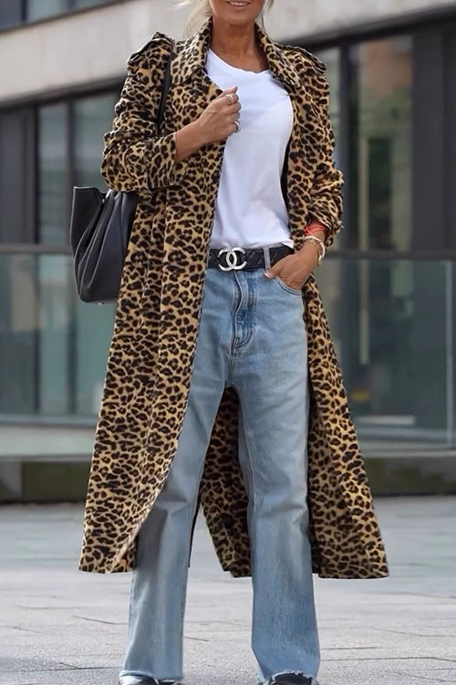 Nonnadress Leopard-print Collar Trench Coat