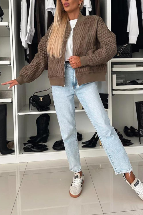 Nonnadress Embroidered Zip Jacket Stand Collar Cotton Coat Jacket