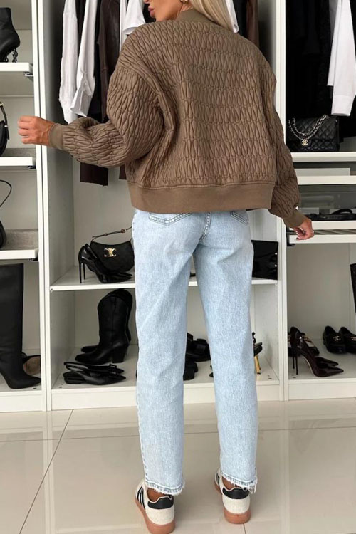 Nonnadress Embroidered Zip Jacket Stand Collar Cotton Coat Jacket