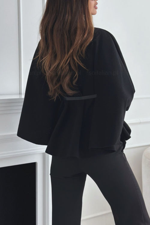 Nonnadress Solid Colour Waist Tie Tweed Poncho Jacket