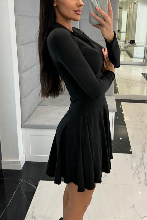 Nonnadress Solid Colour Waisted Long Sleeve Lapel Dress