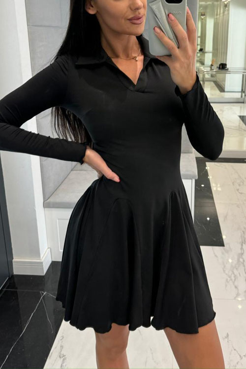 Nonnadress Solid Colour Waisted Long Sleeve Lapel Dress