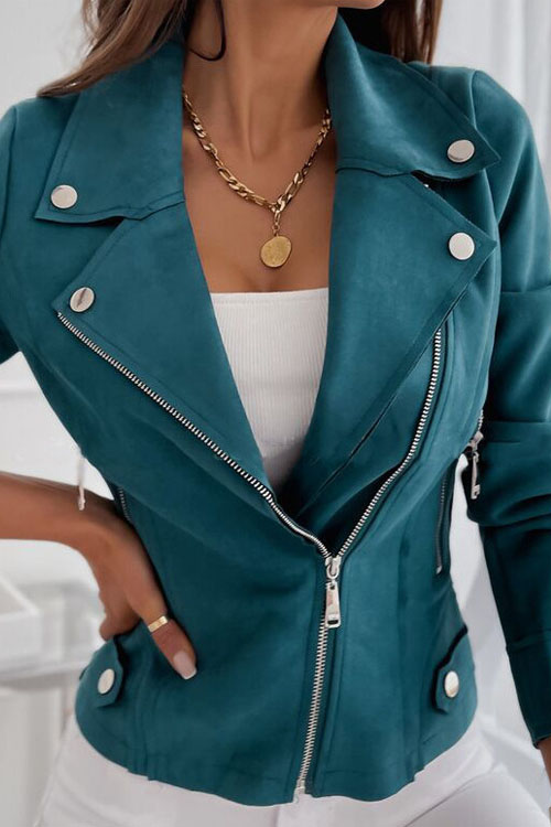 Nonnadress Lapel Zip Suede Short Jacket