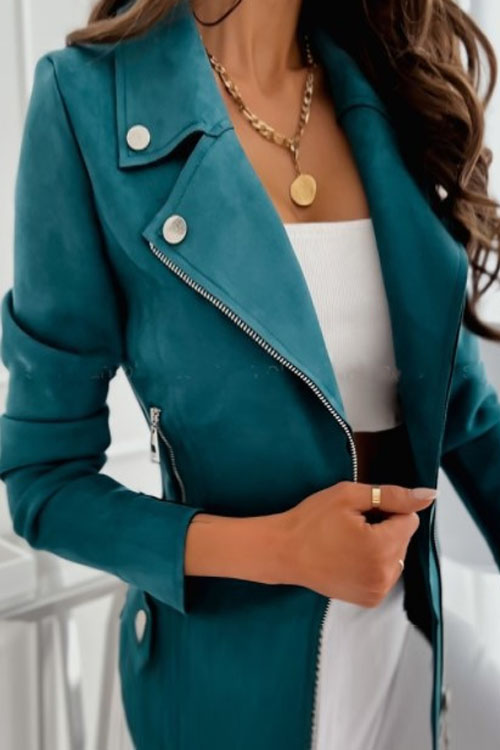 Nonnadress Lapel Zip Suede Short Jacket