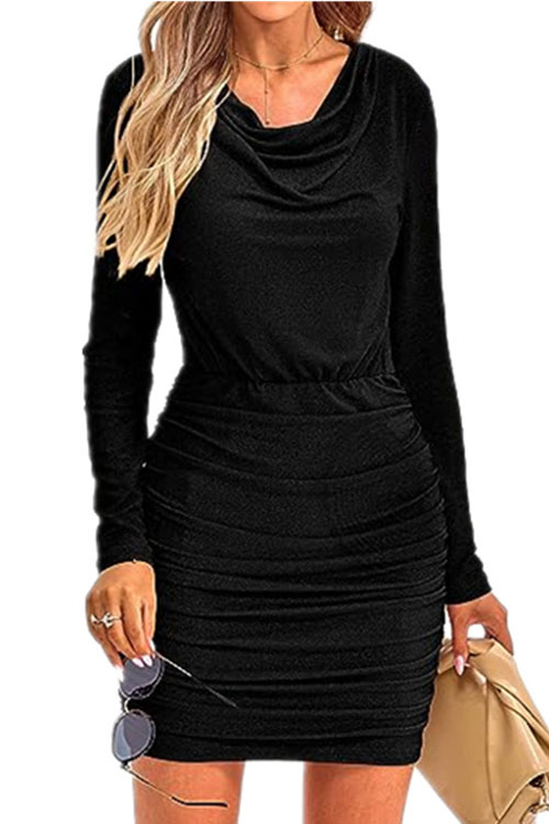 Nonnadress Sparkling Ruched Draped Neck Dress