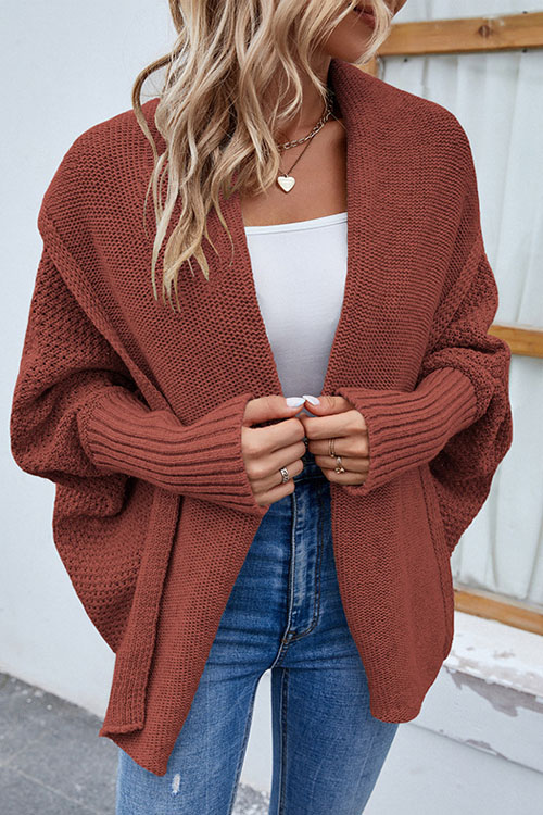 Nonnadress Solid Color Batwing Sleeve Cardigan Sweater