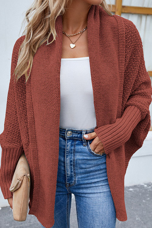 Nonnadress Solid Color Batwing Sleeve Cardigan Sweater