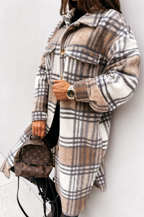 Nonnadress Plaid Mid-length Shirt Jacket Top