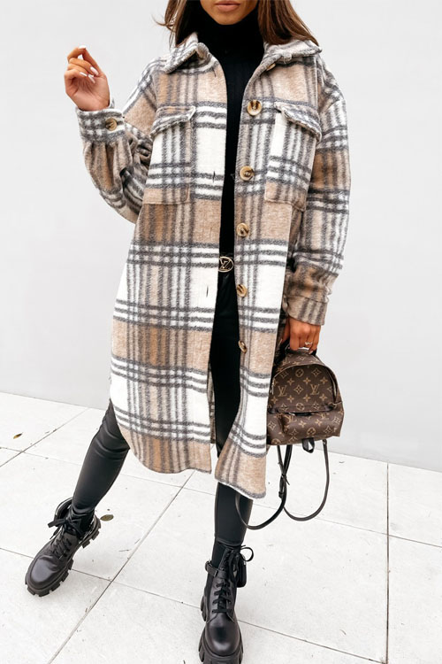 Nonnadress Plaid Mid-length Shirt Jacket Top