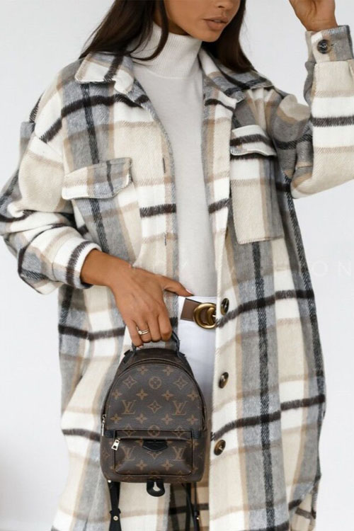Nonnadress Plaid Mid-length Shirt Jacket Top