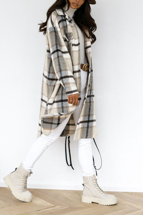 Nonnadress Plaid Mid-length Shirt Jacket Top
