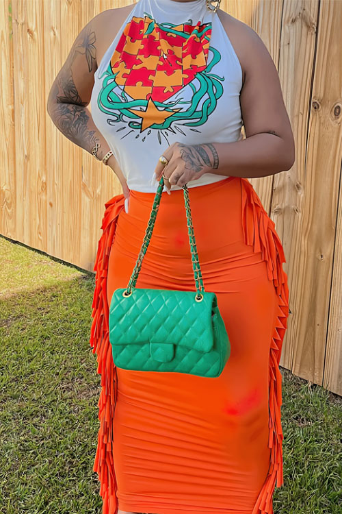 Nonnadress Halter Neck Fringe Skirt Fashion Set