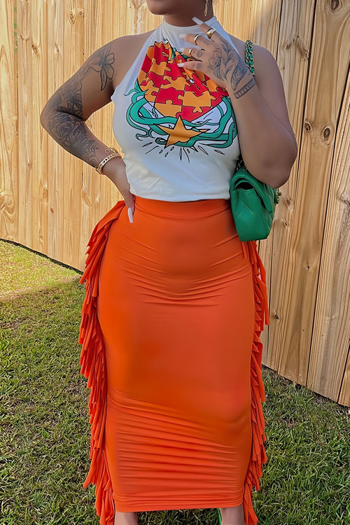 Nonnadress Halter Neck Fringe Skirt Fashion Set