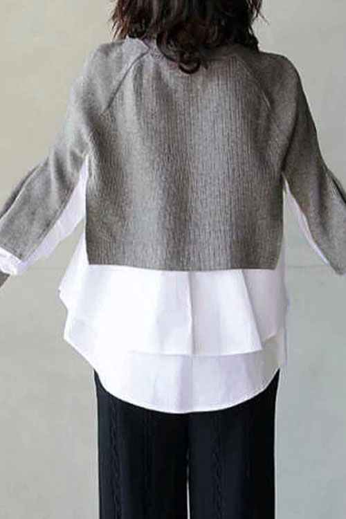 Nonnadress Knitted Patchwork Layered Sweater