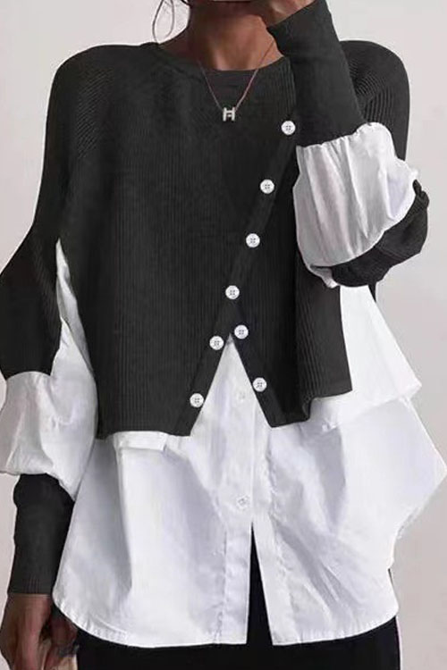 Nonnadress Knitted Patchwork Layered Sweater