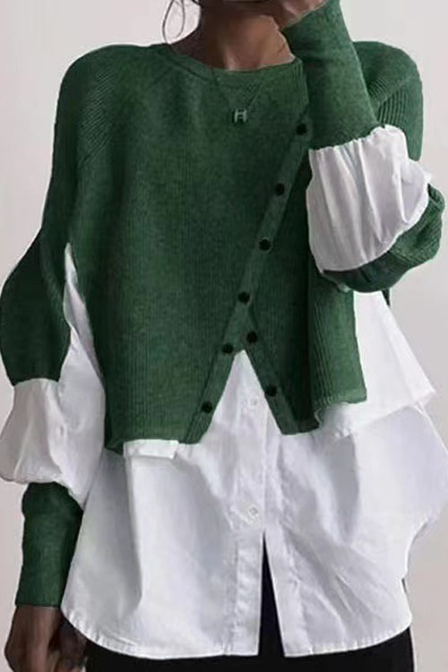 Nonnadress Knitted Patchwork Layered Sweater