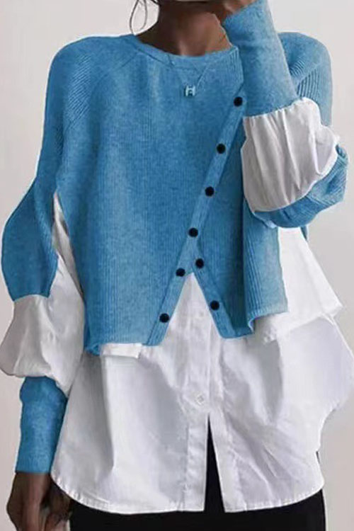 Nonnadress Knitted Patchwork Layered Sweater