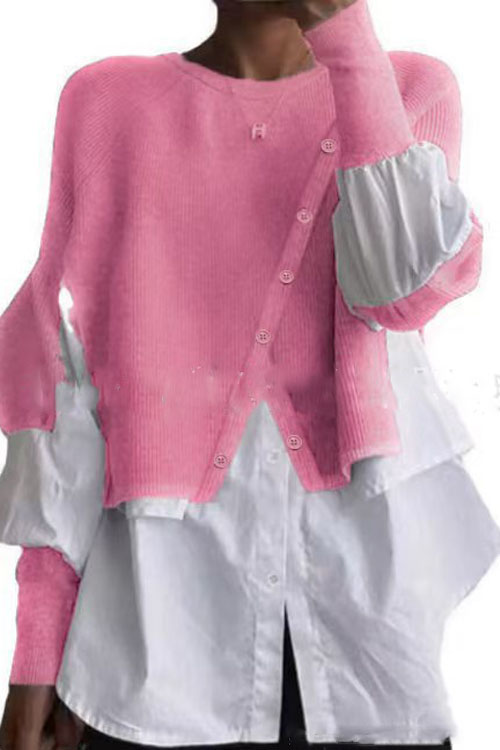 Nonnadress Knitted Patchwork Layered Sweater