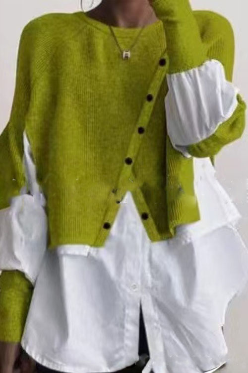 Nonnadress Knitted Patchwork Layered Sweater