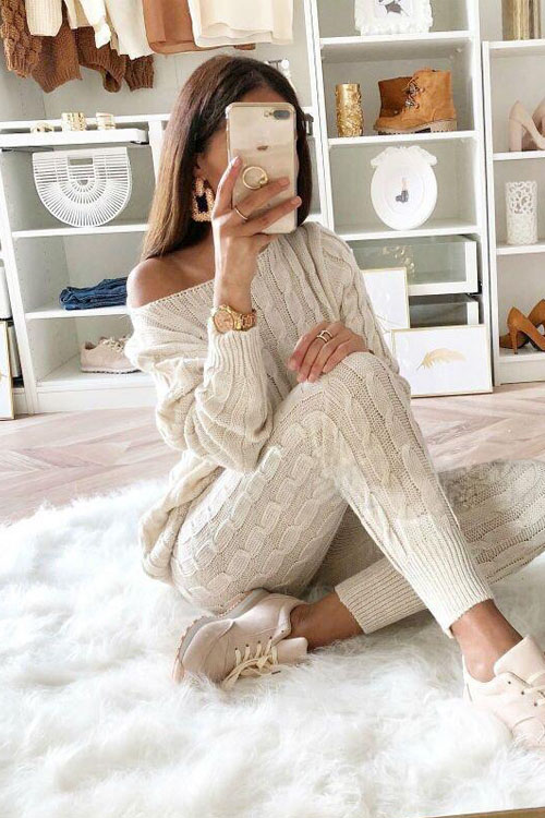 Kathiadress fashion solid color sweater suit