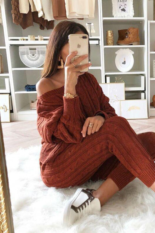 Kathiadress fashion solid color sweater suit