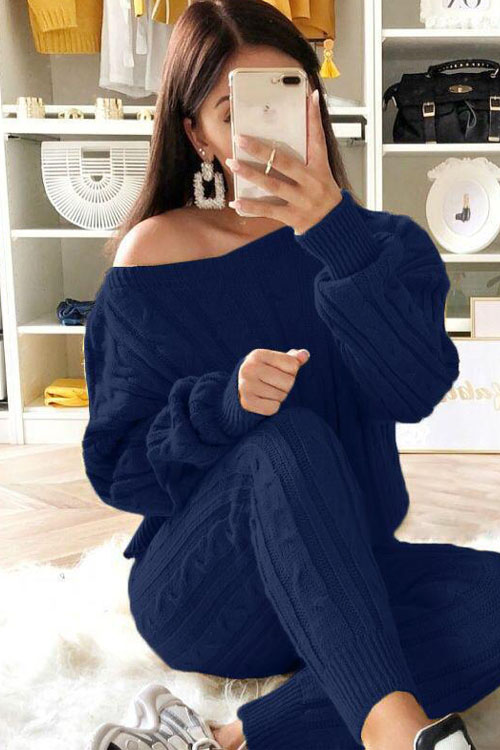 Kathiadress fashion solid color sweater suit