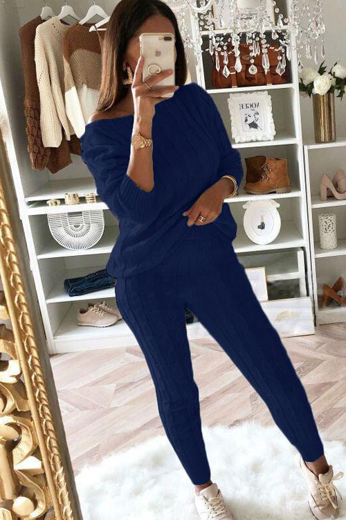 Kathiadress fashion solid color sweater suit