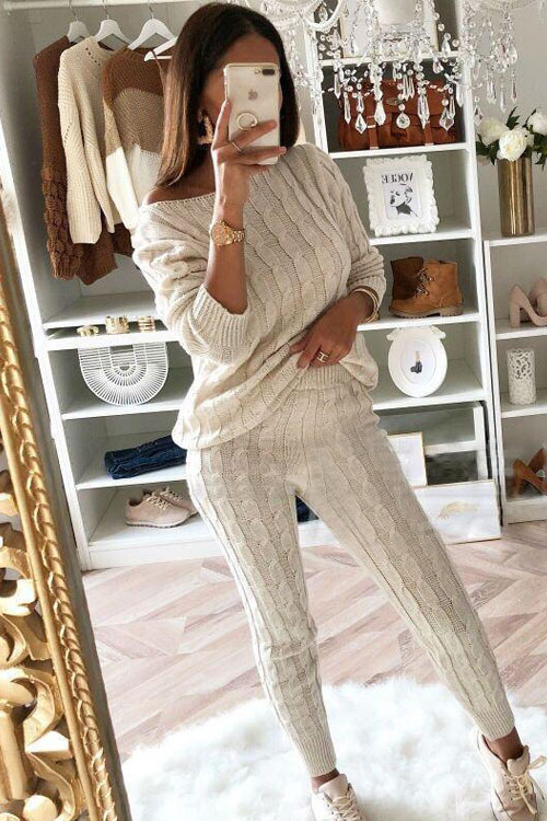 Kathiadress fashion solid color sweater suit