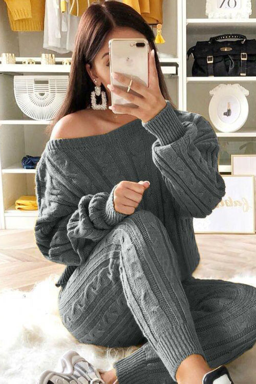 Kathiadress fashion solid color sweater suit