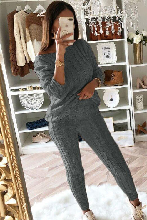 Kathiadress fashion solid color sweater suit