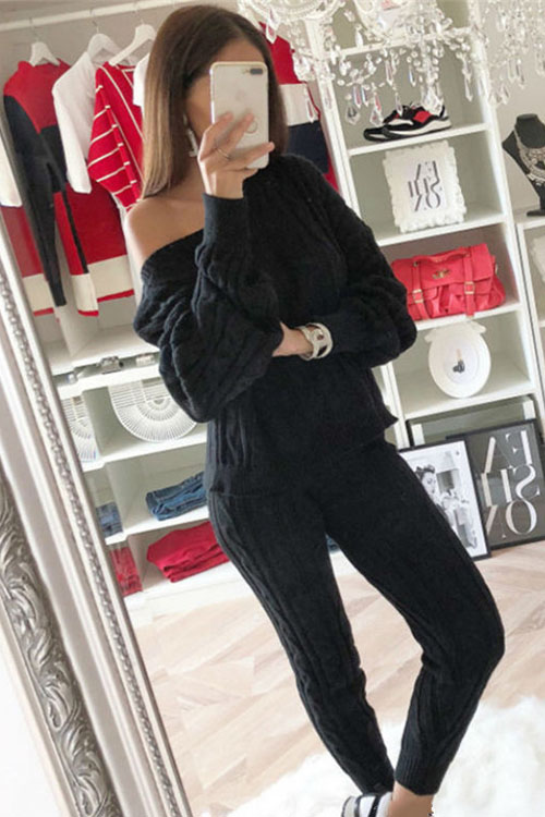 Kathiadress fashion solid color sweater suit