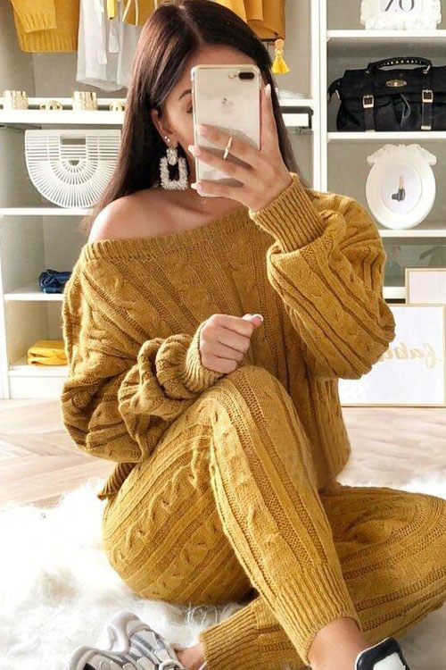 Kathiadress fashion solid color sweater suit