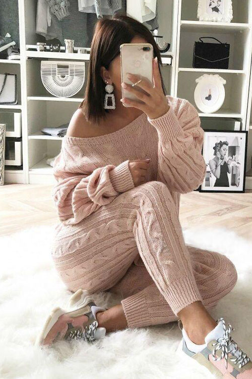 Kathiadress fashion solid color sweater suit