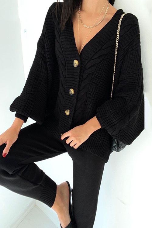 Kathiadress  Fashionable V-neck solid color sweater suit