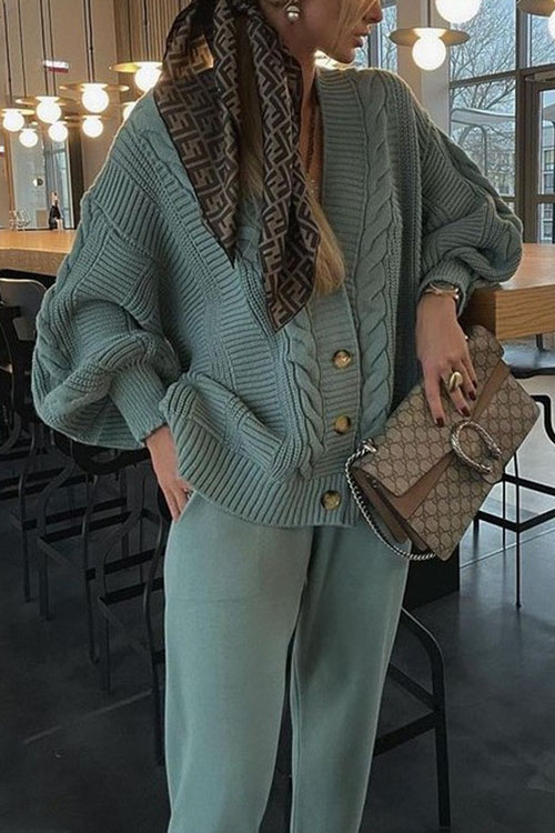 Kathiadress  Fashionable V-neck solid color sweater suit