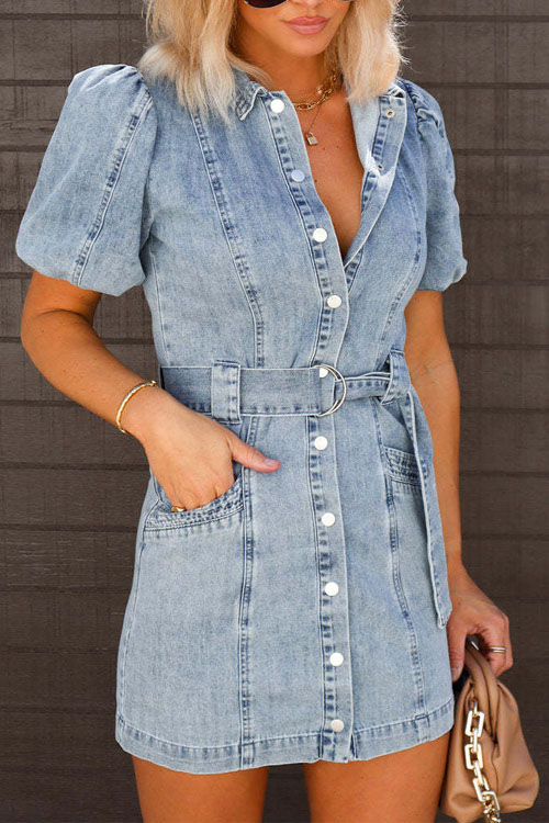 Kathiadress Fashionable loose casual denim short sleeve dress