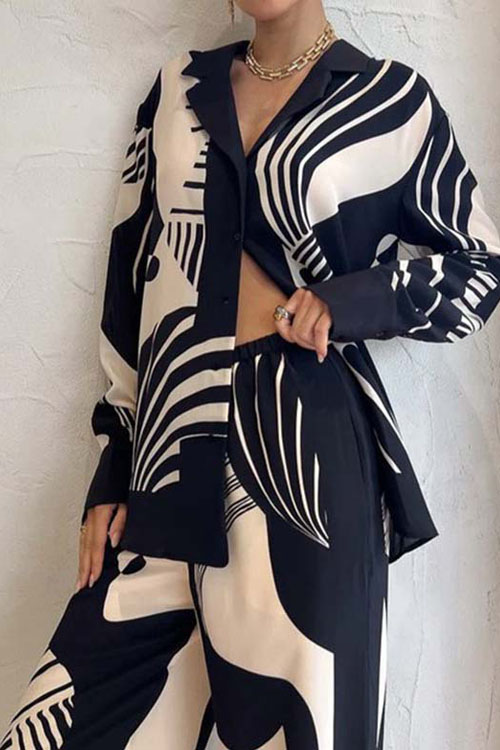 Kathiadress   Fashion printed long cardigan straight pants suit