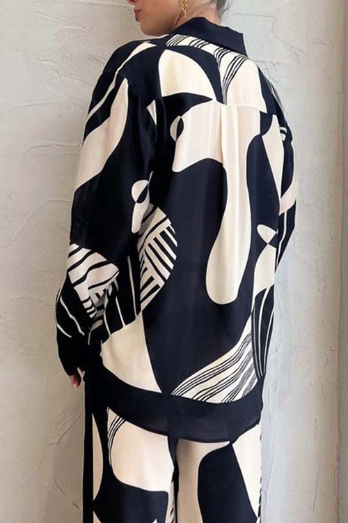 Kathiadress   Fashion printed long cardigan straight pants suit