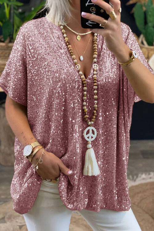 Kathiadress Urban casual loose pullover sequined T-shirt