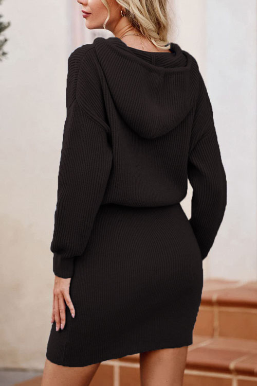 Kathiadress  Christmas hooded pullover waisted knitted hip Dress