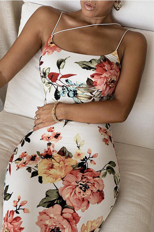 Slim Fit Printed Strap Party Dress