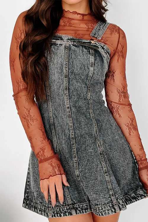 Nonnadress Adjustable Strap Cinched Waist Distressed Denim Dress