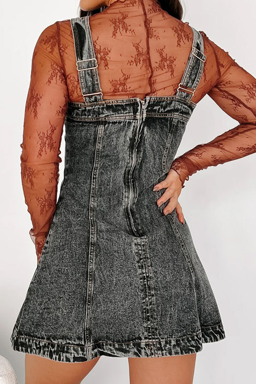 Nonnadress Adjustable Strap Cinched Waist Distressed Denim Dress