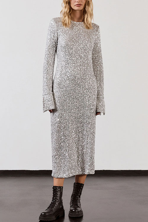 Nonnadress Minimalist Sequin Street-style Long-sleeve Dress