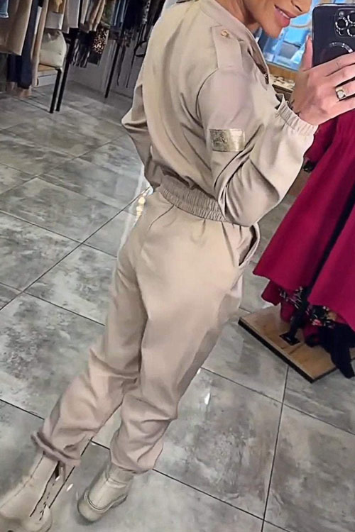 Nonnadress Cinched Waist Long-Sleeve Casual Shirt Jumpsuit