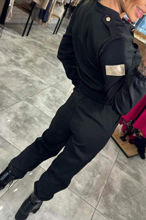 Nonnadress Cinched Waist Long-Sleeve Casual Shirt Jumpsuit